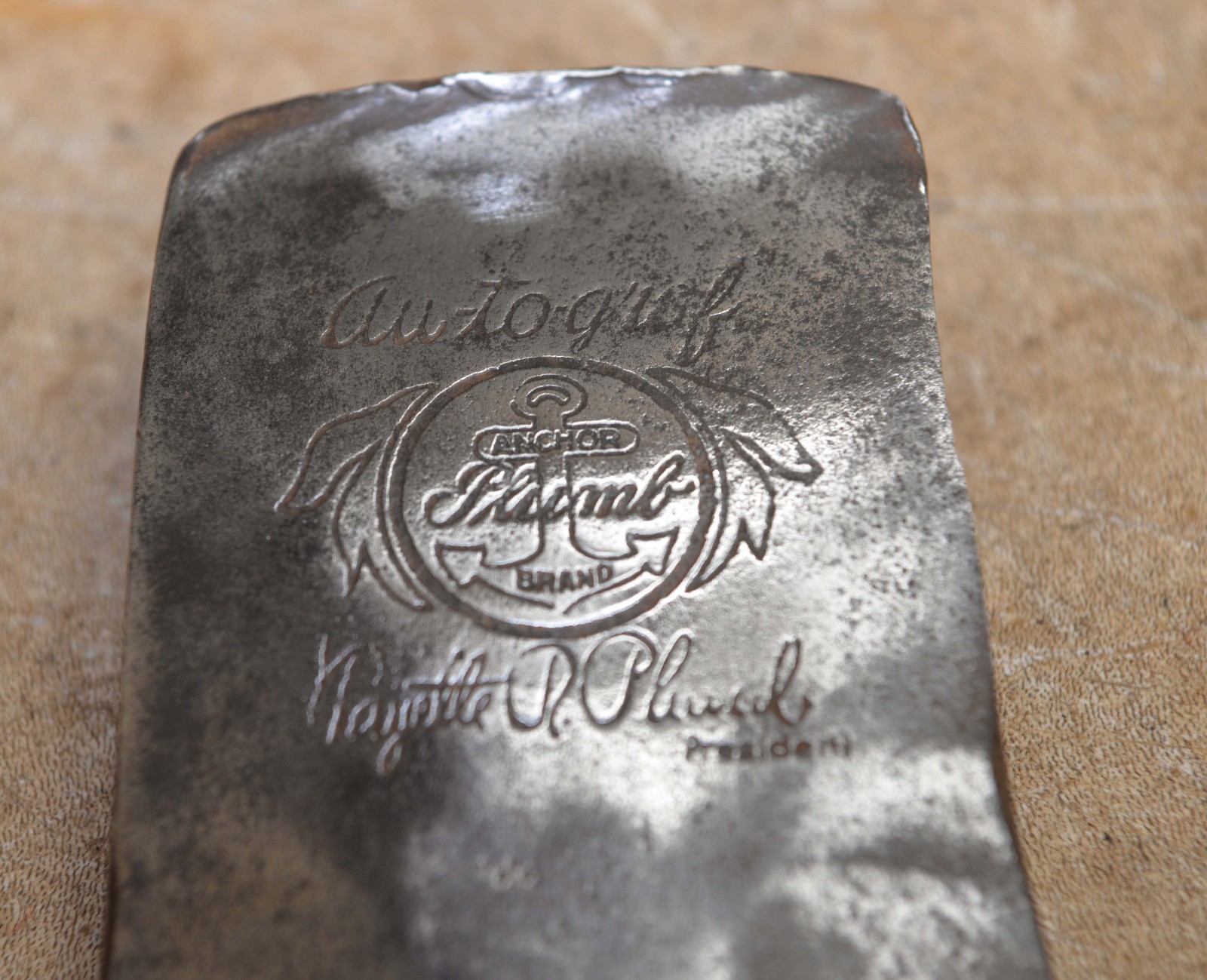 Fayette R Plumb axe Anchor Brand Embossed Autograf ax collectible tool autograph