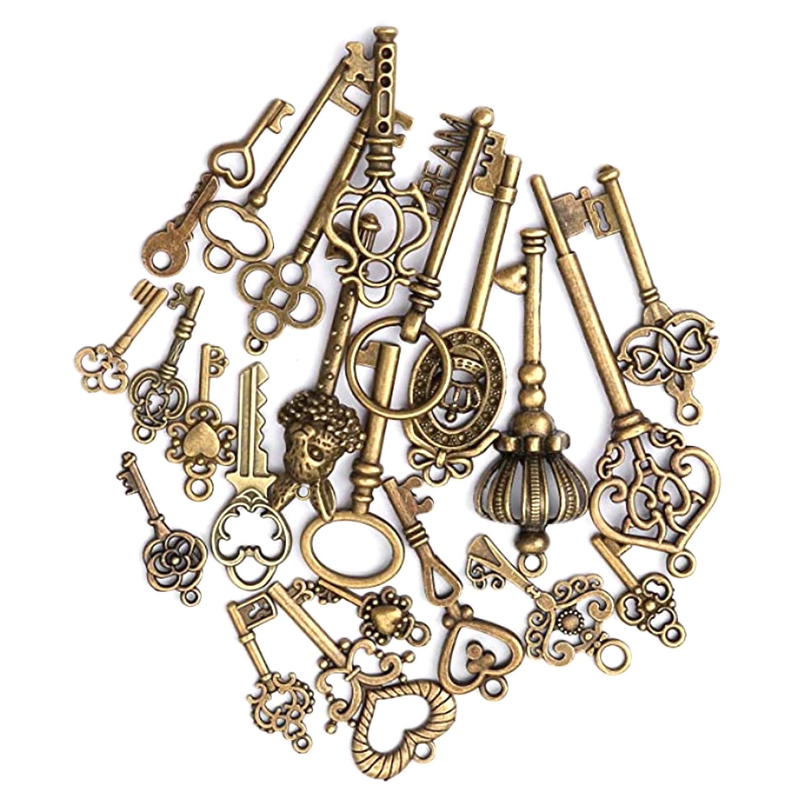 Lot Old Vintage Antique Skeleton Keys Large Small Necklace Pendant Bronze DIY