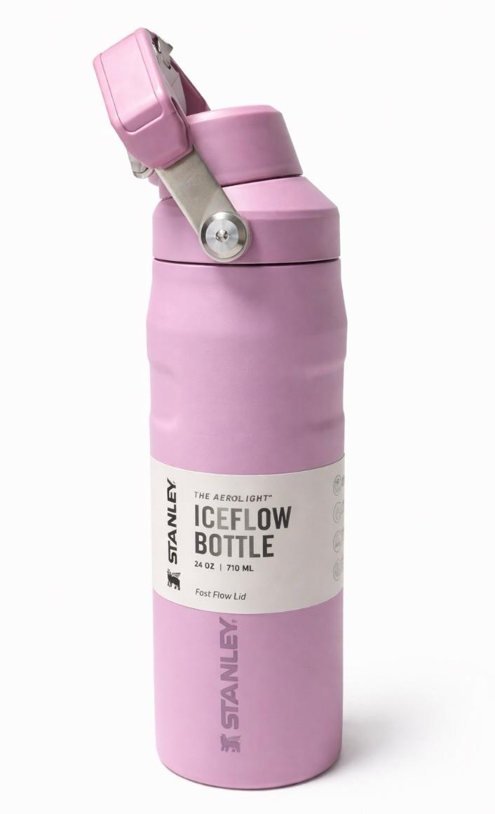 Stanley Aerolight IceFlow Bottle, 24 oz (710 ml), in a stylish pink finish.