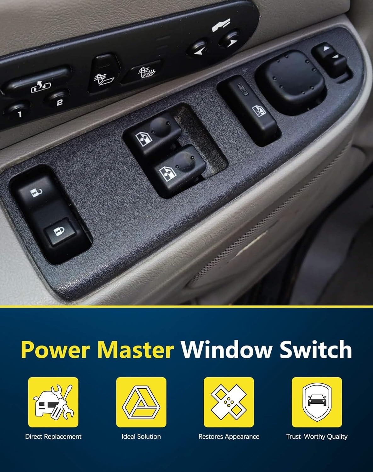 Master Power Window Switch With Tan Bezel Compatible With Chevy GMC, 15883318