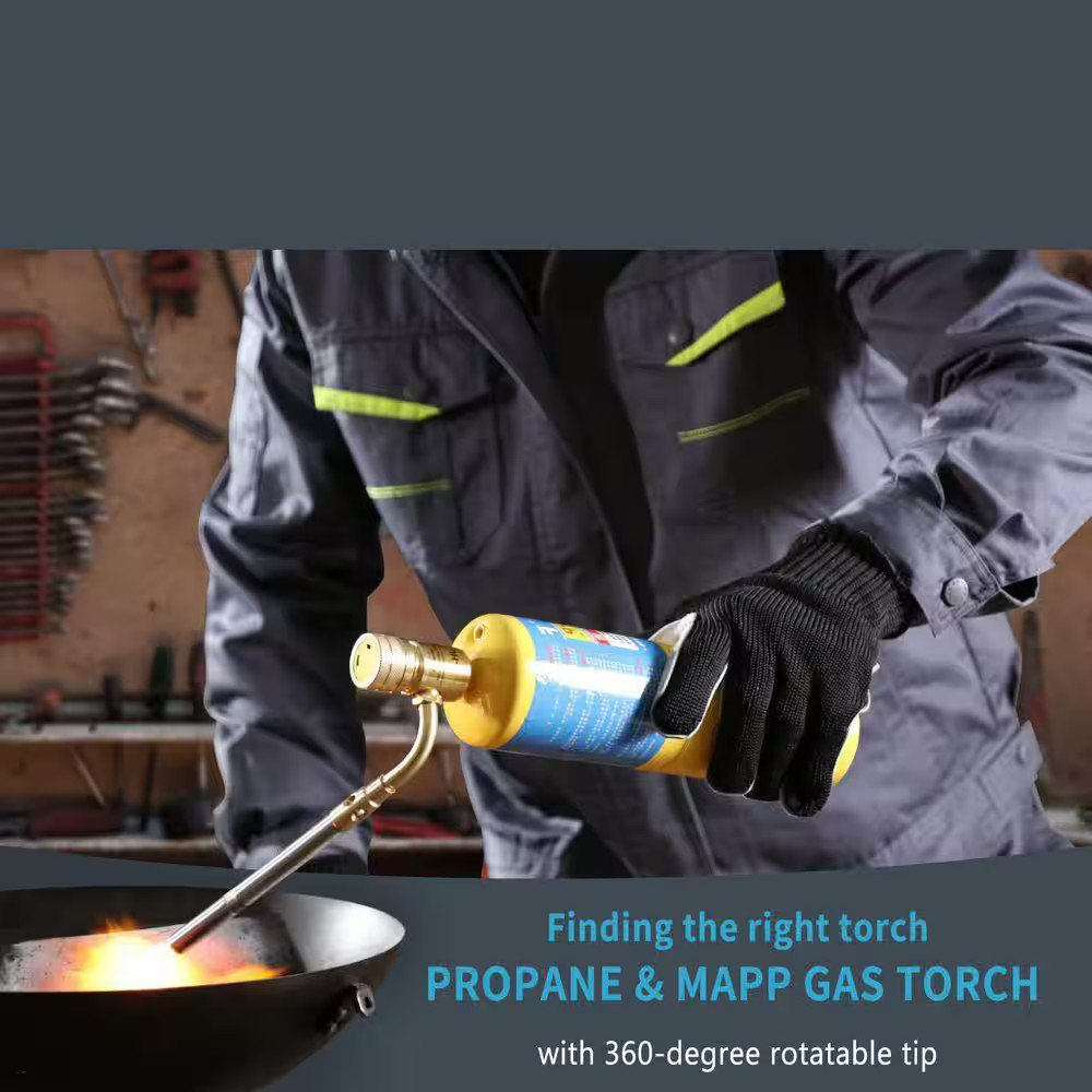 Brass Stainless Steel Yellow Finish Rotatable Propane Mapp Gas Torch Head with 3