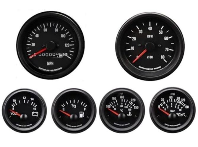VD Vintage 6 Gauge Set with Mechanical VD Mechanical Speedometer Black Dial