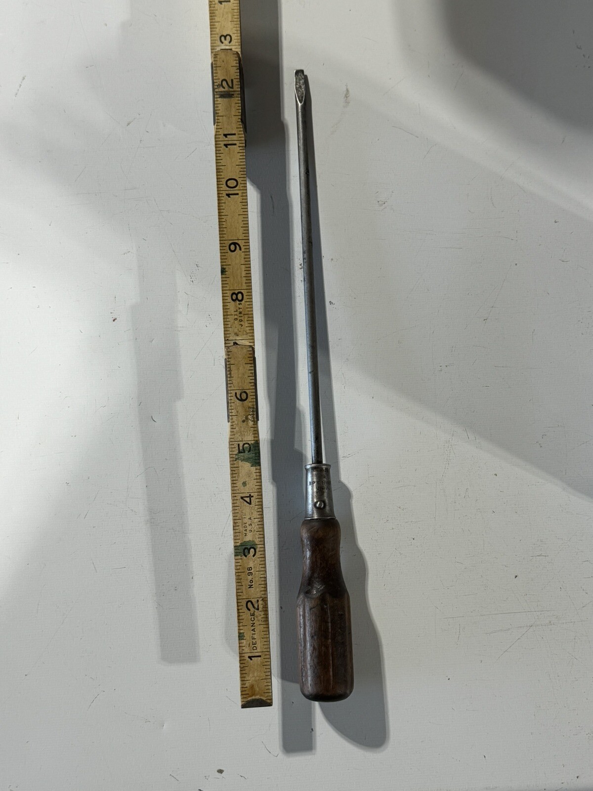 Vintage Wood Handle Screwdriver Stamped BP’T HDW’E USA 13” Bridgeport Hardware