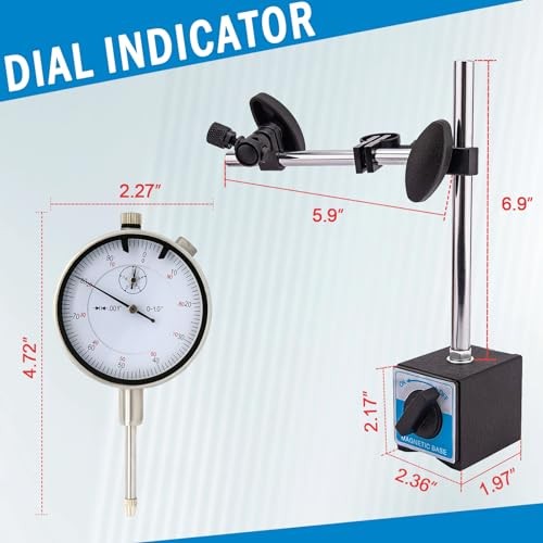 Dial Indicator with Magnetic Base and Point Precision Inspection Set, Dial red