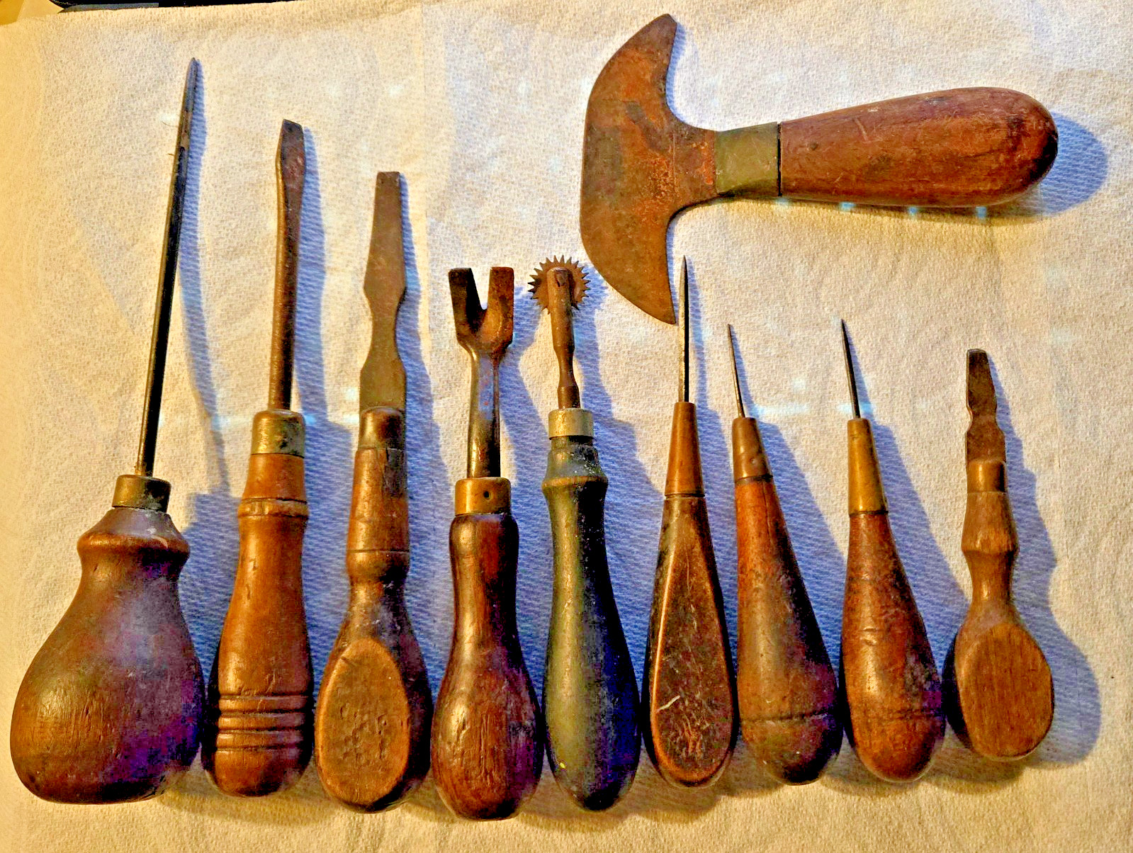 Lot of 10 Antique + Vintage Leather + Cobbler Tools Victorian or Edwardian Era