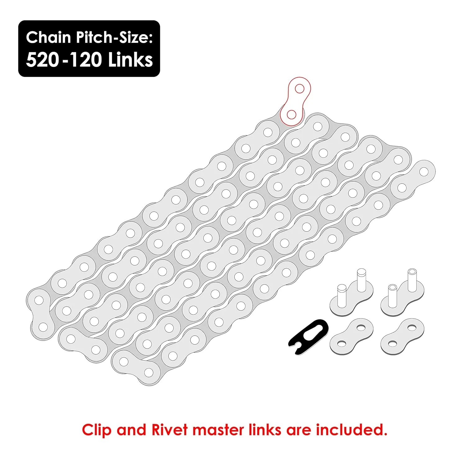 Caltric 520-Pitch 120-Links Non-Oring Drive Chain Compatible with ATV/UTV/Quad/S