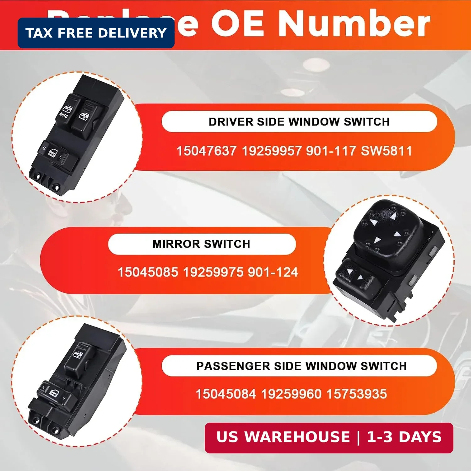 Power Window Switch Driver & Passenger Side 2 Door with Mirror Switch Compatible