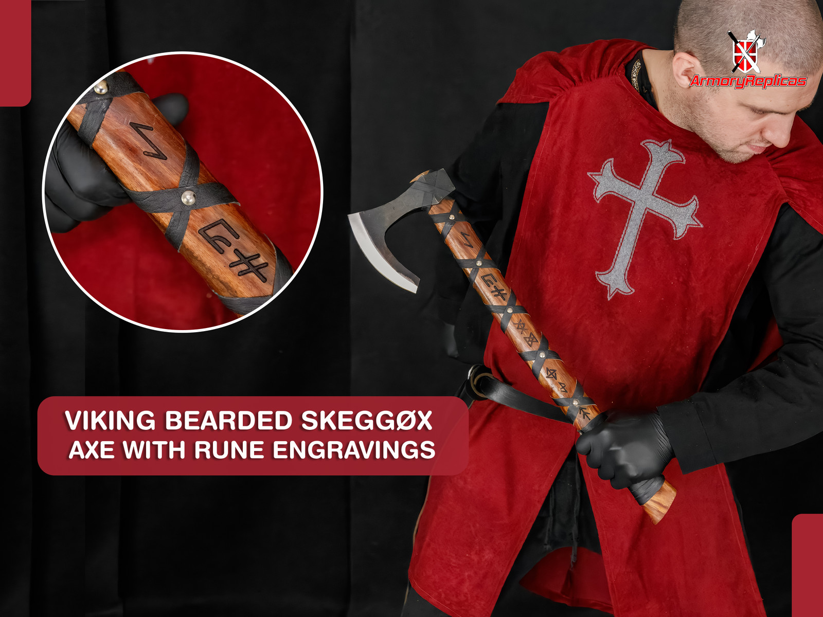 22″ Hand Forged Viking Bearded Axe High Carbon Steel Skeggøx Rune Wood Handle