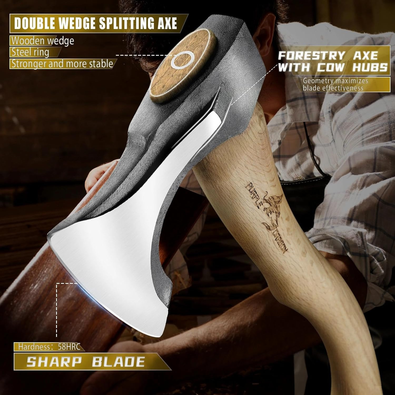 Camping Hatchet 14.7 Inch Hand Forged Splitting Axe – Outdoor Wood Splitting Cho