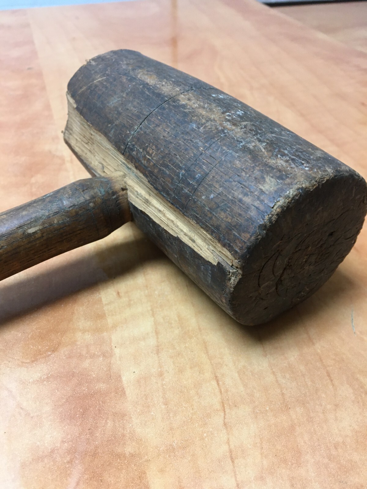 Vintage No. 8 Wood Mallet Hammer Turned Ring Gavel see photos