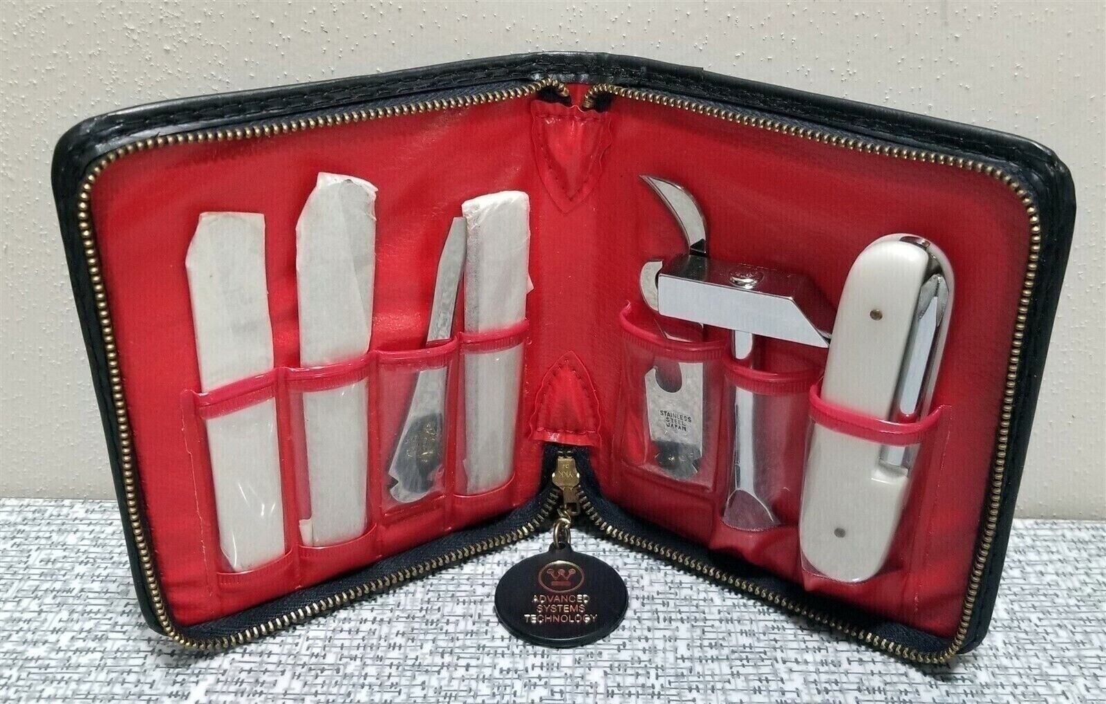 Vtg BARLOW TOOL KIT 7 Tools Stainless Steel Zippered Case JAPAN Salesman Sample