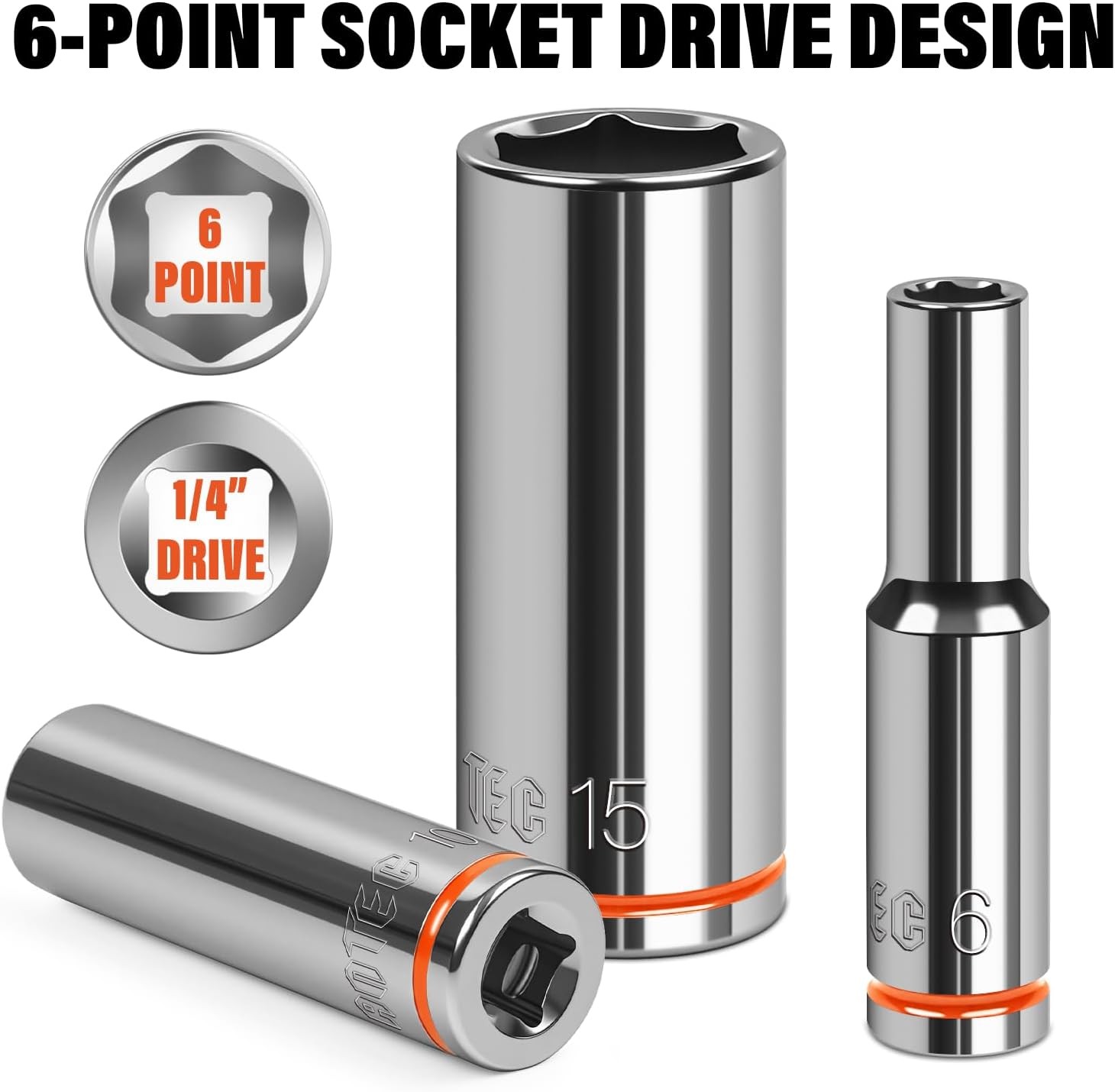 1/4 Drive Metric Deep Hex Socket Set 14pc 4-15mm Chrome Vanadium Case