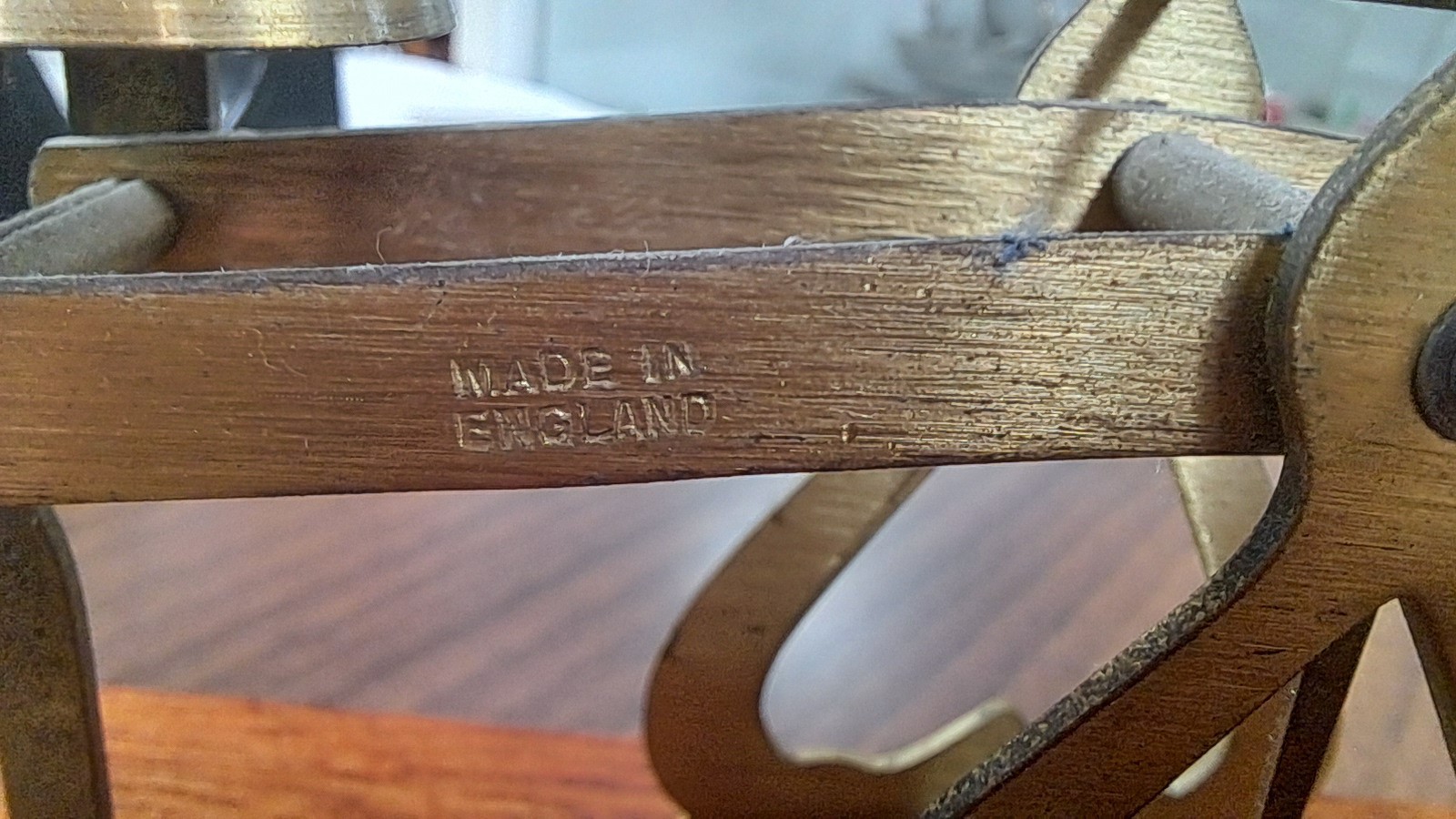 Vintage Reproduction Brass Weighing Scales on Wooden Base: 5g, 20g, 20g, 50g