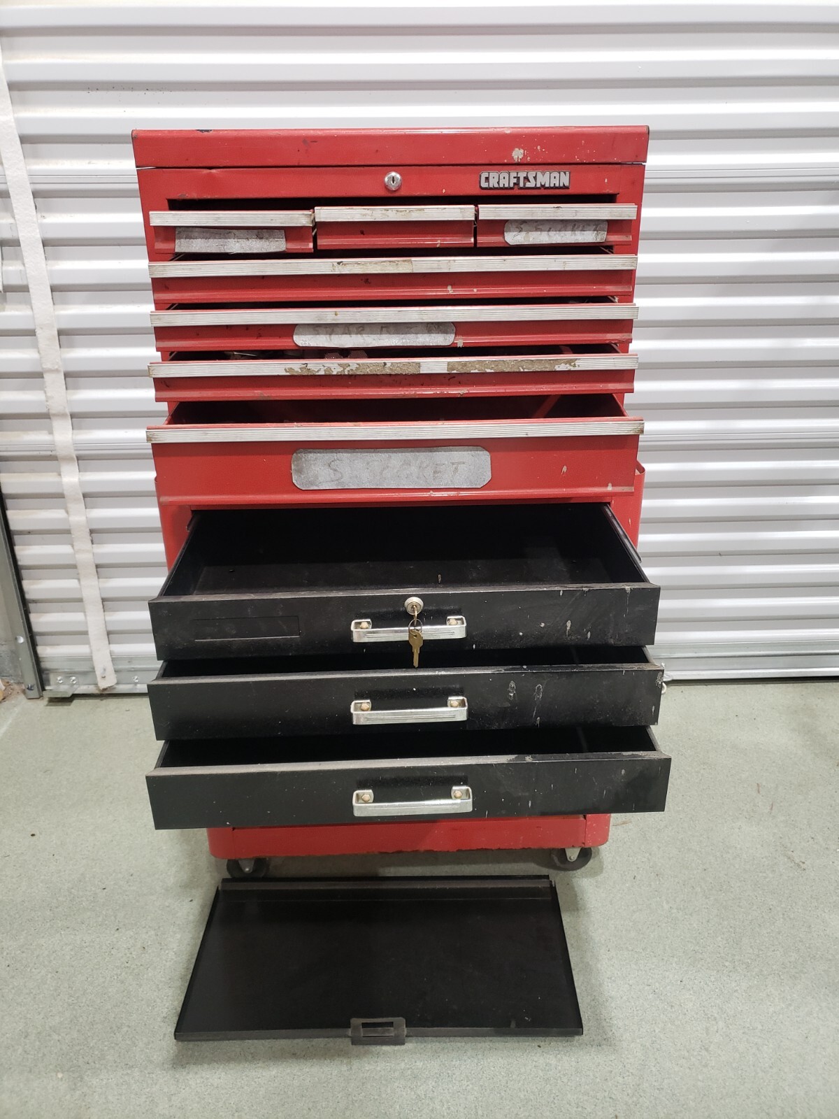 Red and Black Craftsman Toolbox with 10 Drawers and Bottom Compartment