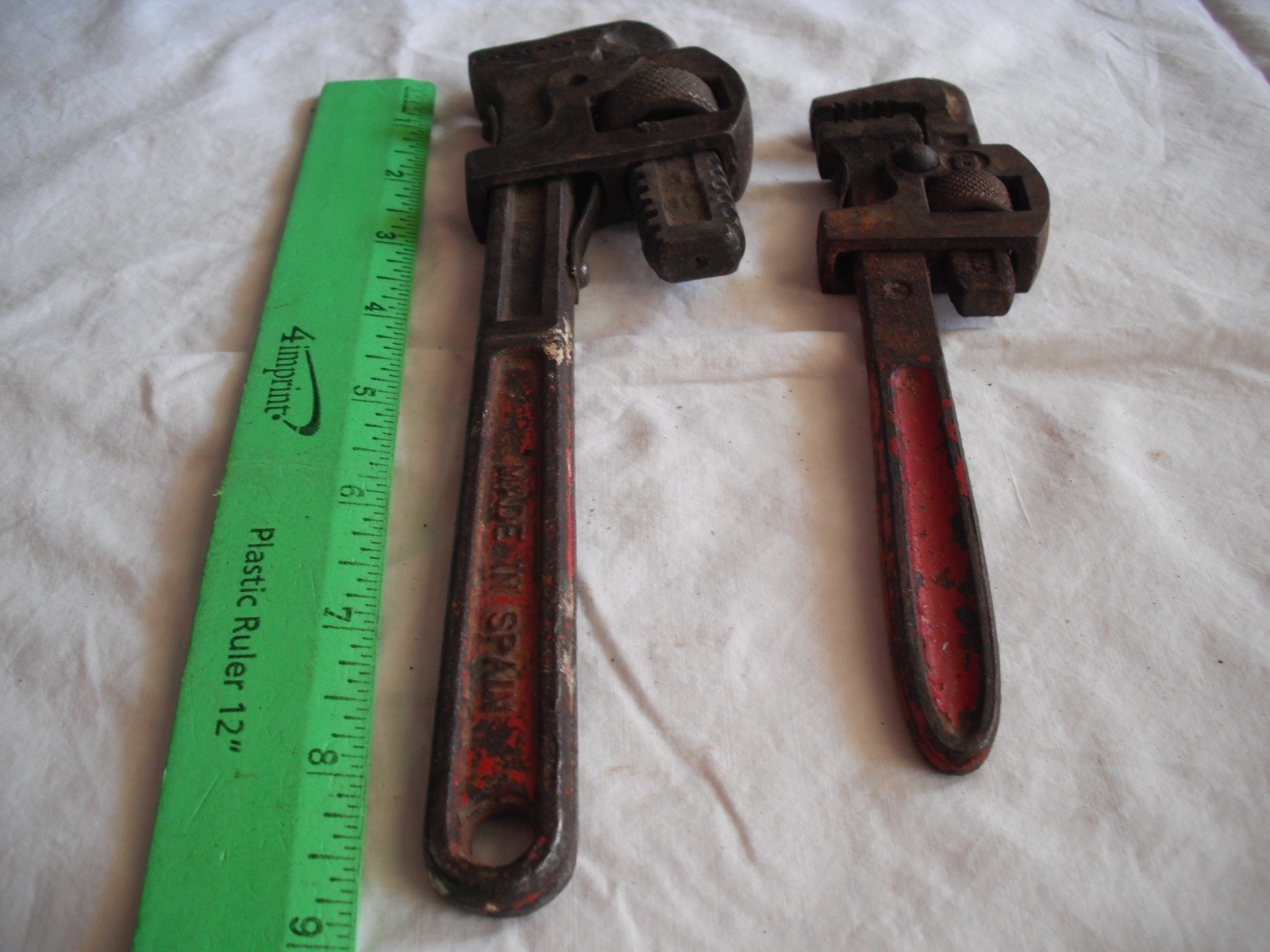 Lot of 2 Adjustable Pipe Wrenches, Metal, Drop Forged, TDEL CO., Spain, Vintage