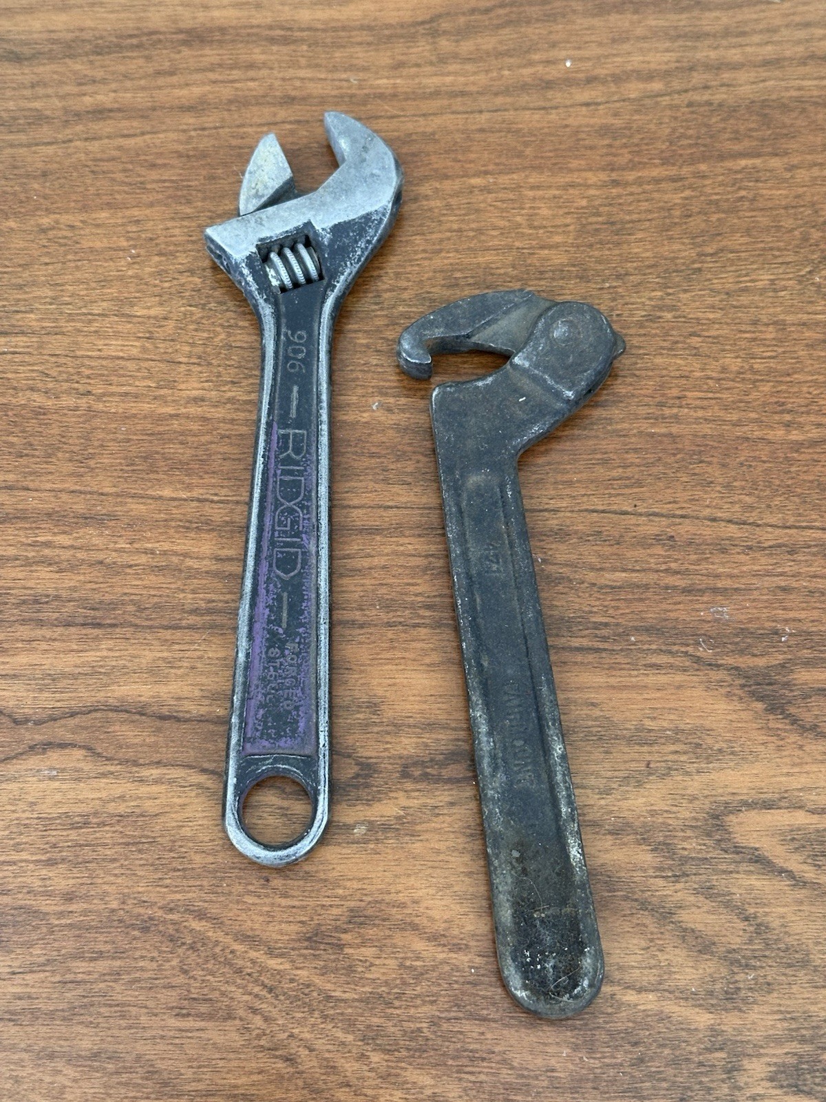 Vintage USA Tool Lot Ridgid 906 Adjustable Wrench Fairmount 471 Hook Spanner