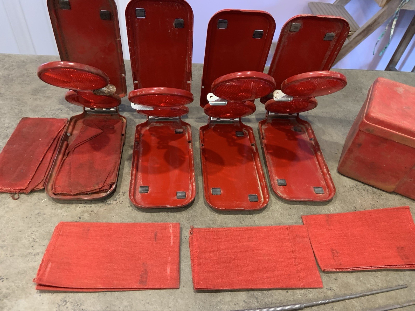 VINTAGE MIRO-FLARE Roadside Reflectors One Set Of 3 Plus One Additional