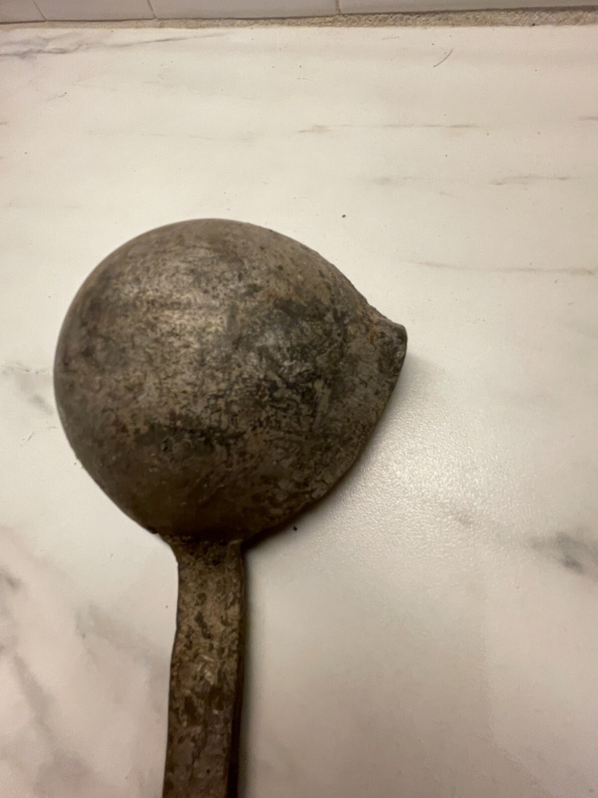 Antique VTG Metal Steel Ladle 19.5 in long x 4.5″ Double spout 1 lb blacksmith