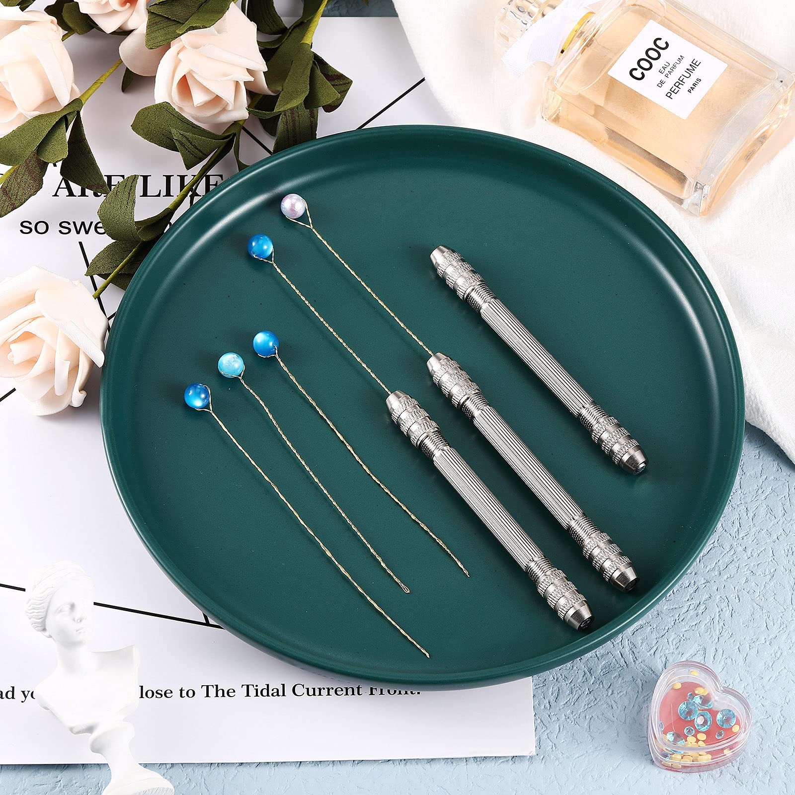 Zhehao 4 Pcs Double Ended Pin Vise DIY Hand Drill Resin Metallic