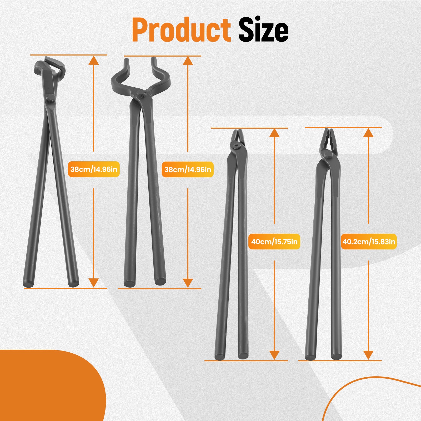 4pcs Forging Tool Set Blacksmith Carbon Steel Tongs Flat V Bit Blade Wolf Jaw
