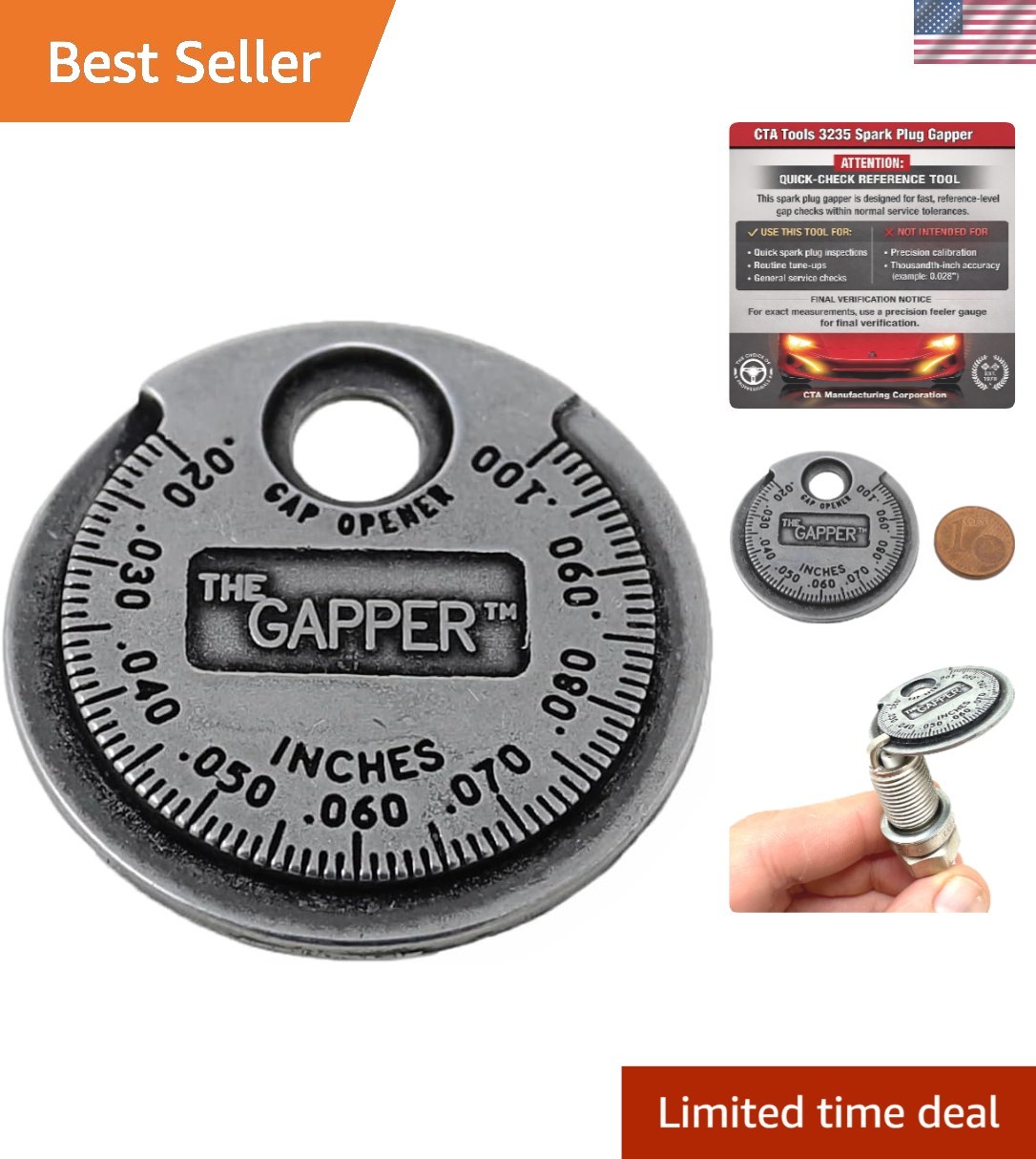 Professional Grade Coin-Style Spark Plug Gapper – Durable Plated Steel Tool
