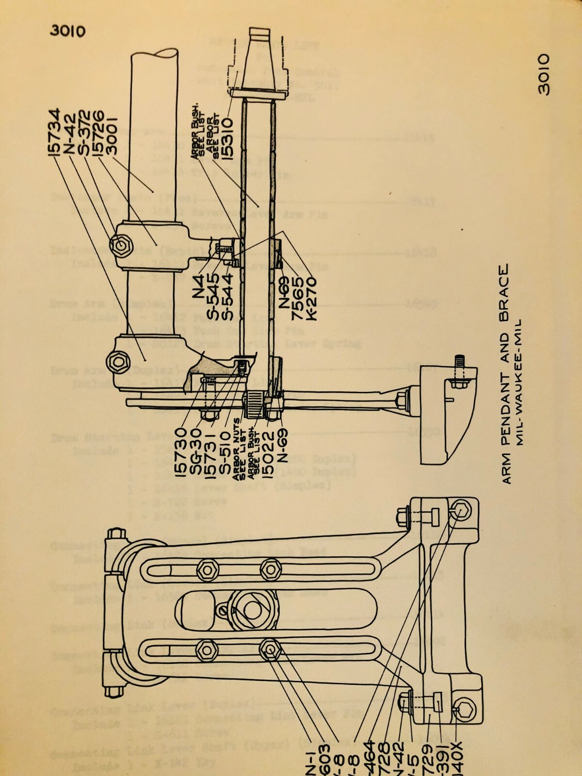 Kearney & Trecker Mil-Waukee-Mil 1400-2200 Simplex & Duplex Milling Parts #921