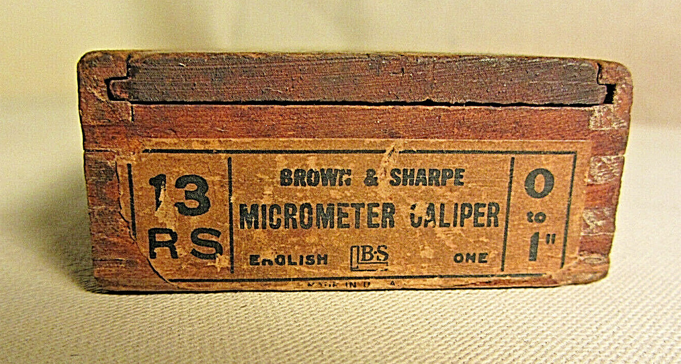 Vintage Brown & Sharpe 13 RS 0-1″ Micrometer Caliper w/Wood Box Papers Wrench