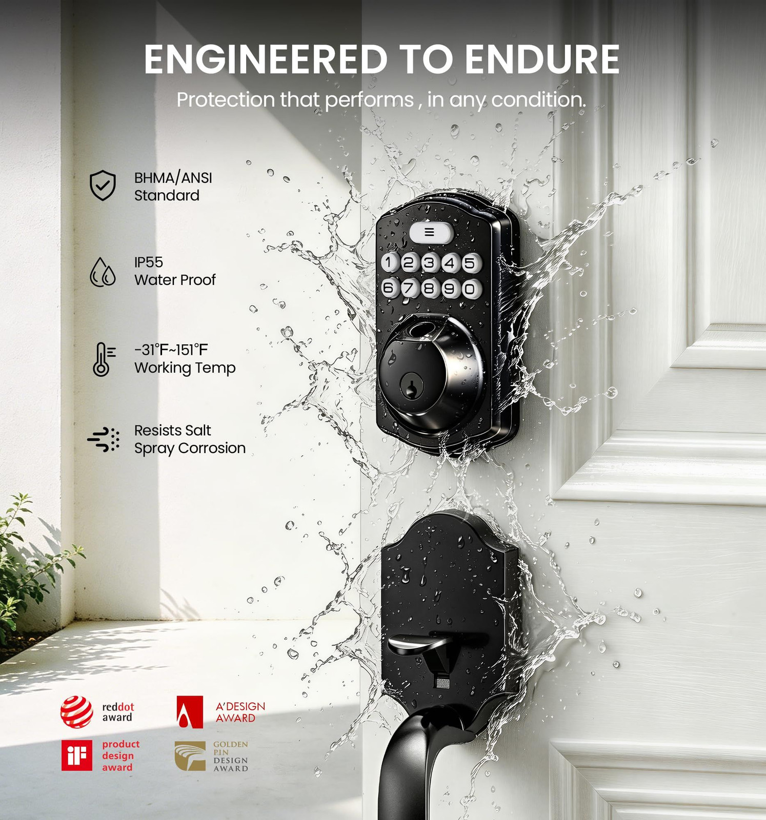 Veise VE012W-H WiFi Smart Front Door Lock Set, Built-in WiFi, App Matte Black