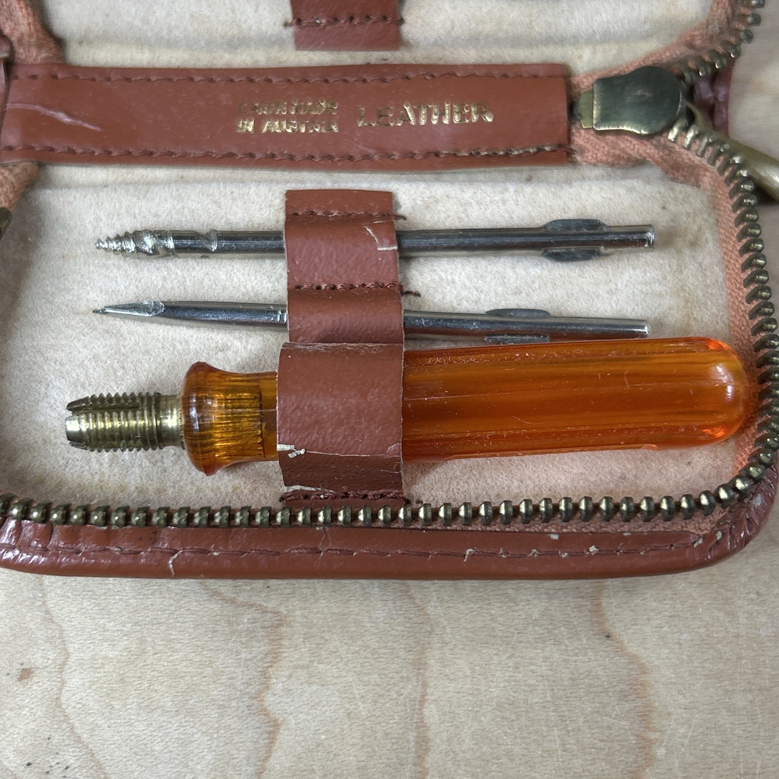 Vintage Mini Tool Kit 5 Tools Made in Germany Leather Case Made In Austria