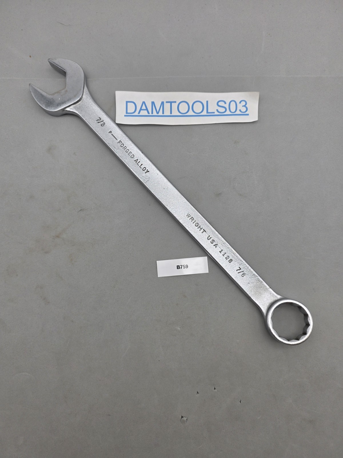Wright 7/8” Combination Wrench 1128, 11″ Vintage Forged Alloy USA