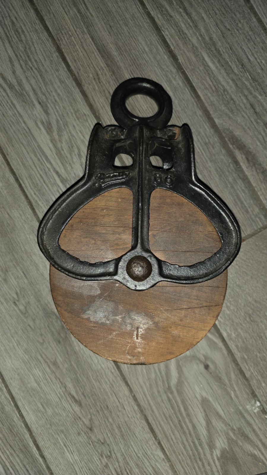 Antique Barn Pulley Cast Iron Original Farm Equipment Wooden Wheel Beally
