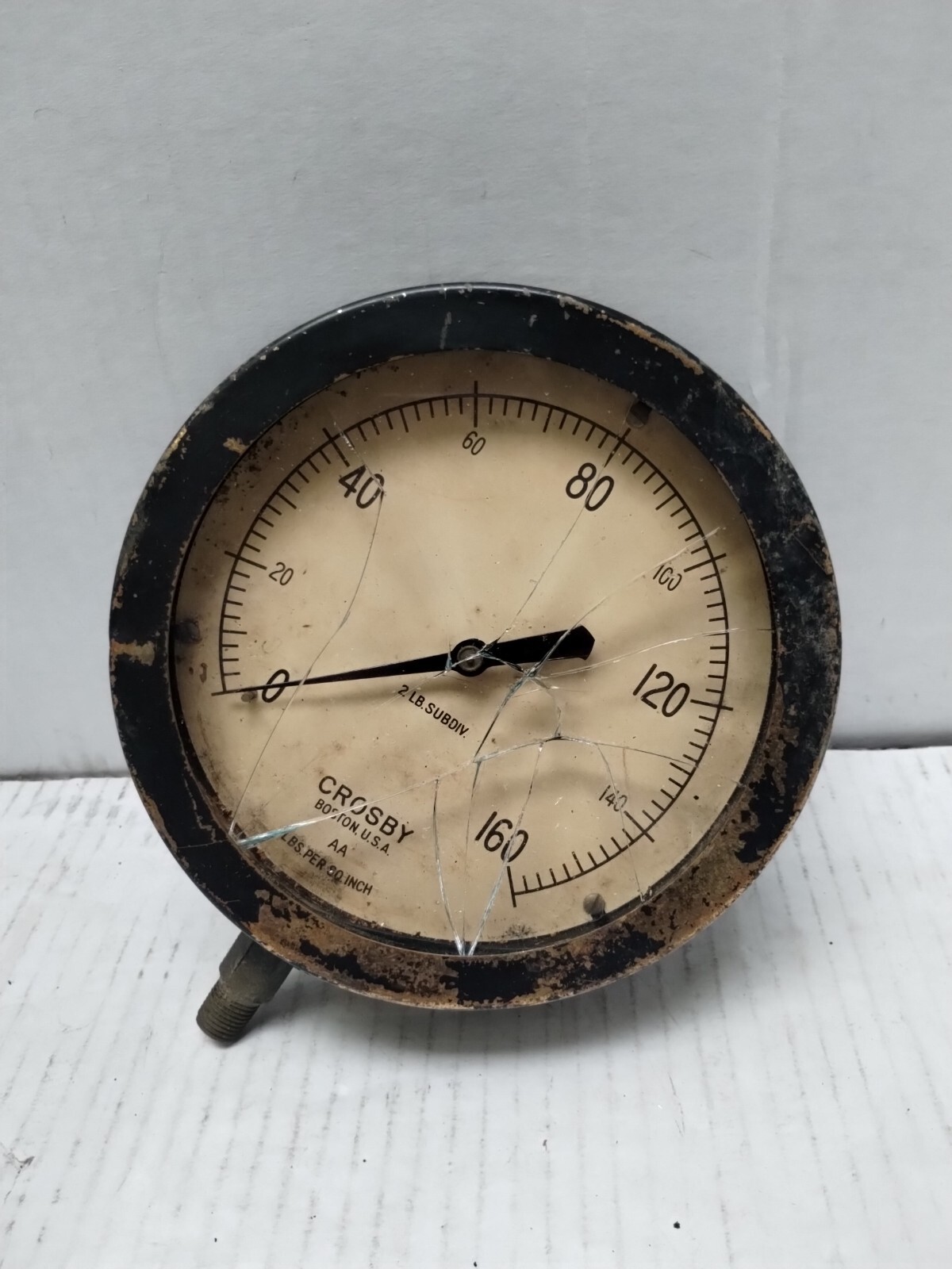 Antique Crosby Gauge Pressure Gauge 0-160 Lb Psi, broken Glass
