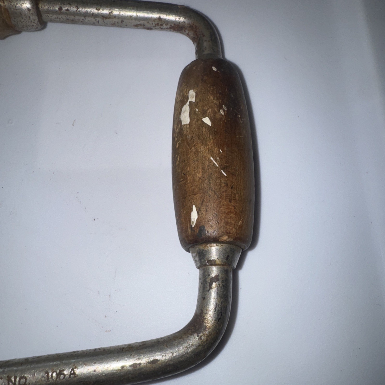 Vintage Metal Hand Drill Wood Handles John S Fray No. 105-A USA Made 14” Wooden