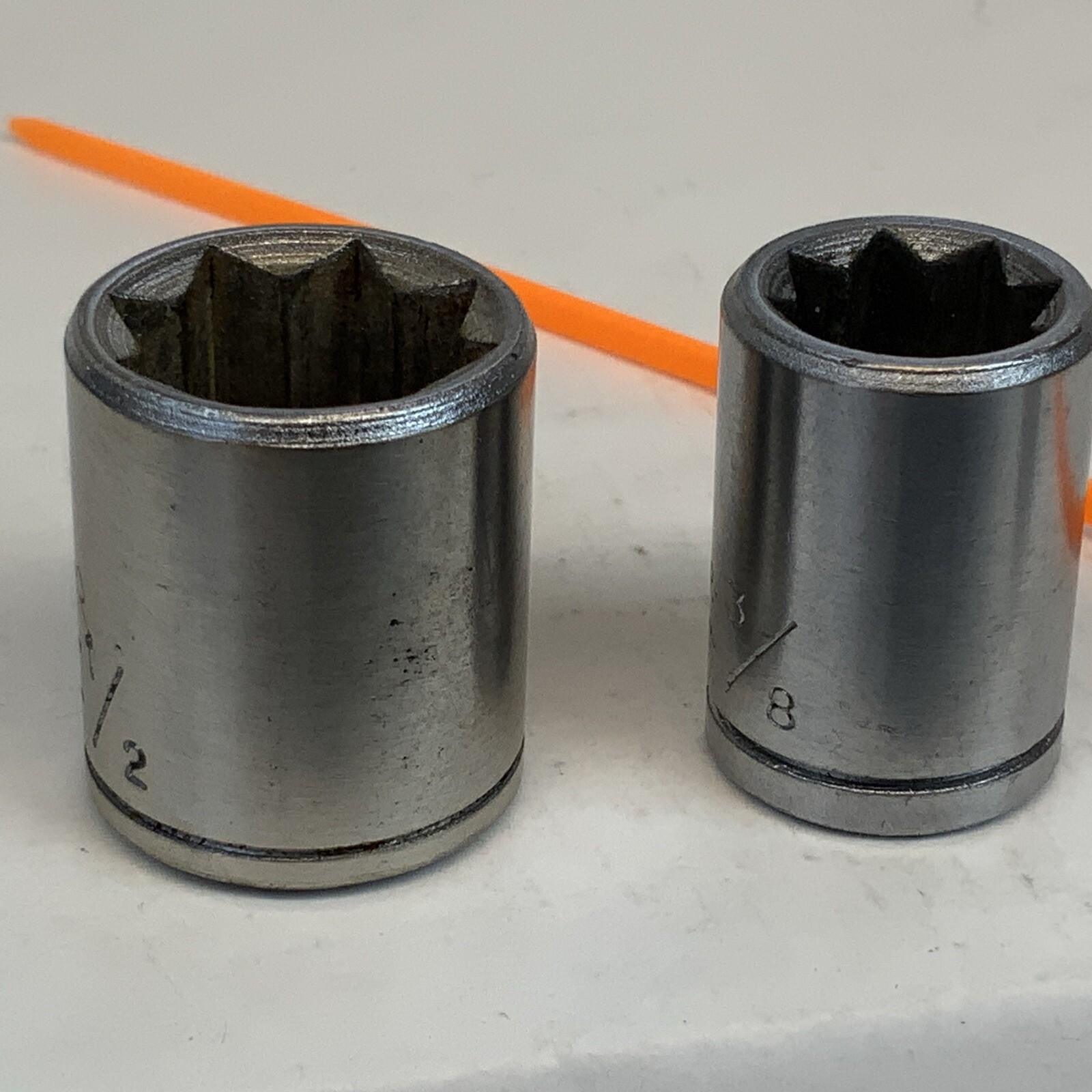 PENENS 2pc 1212-S 3/8in., 1216-S 1/2in. 3/8 Drive 8-pt Sockets, USA – Orange