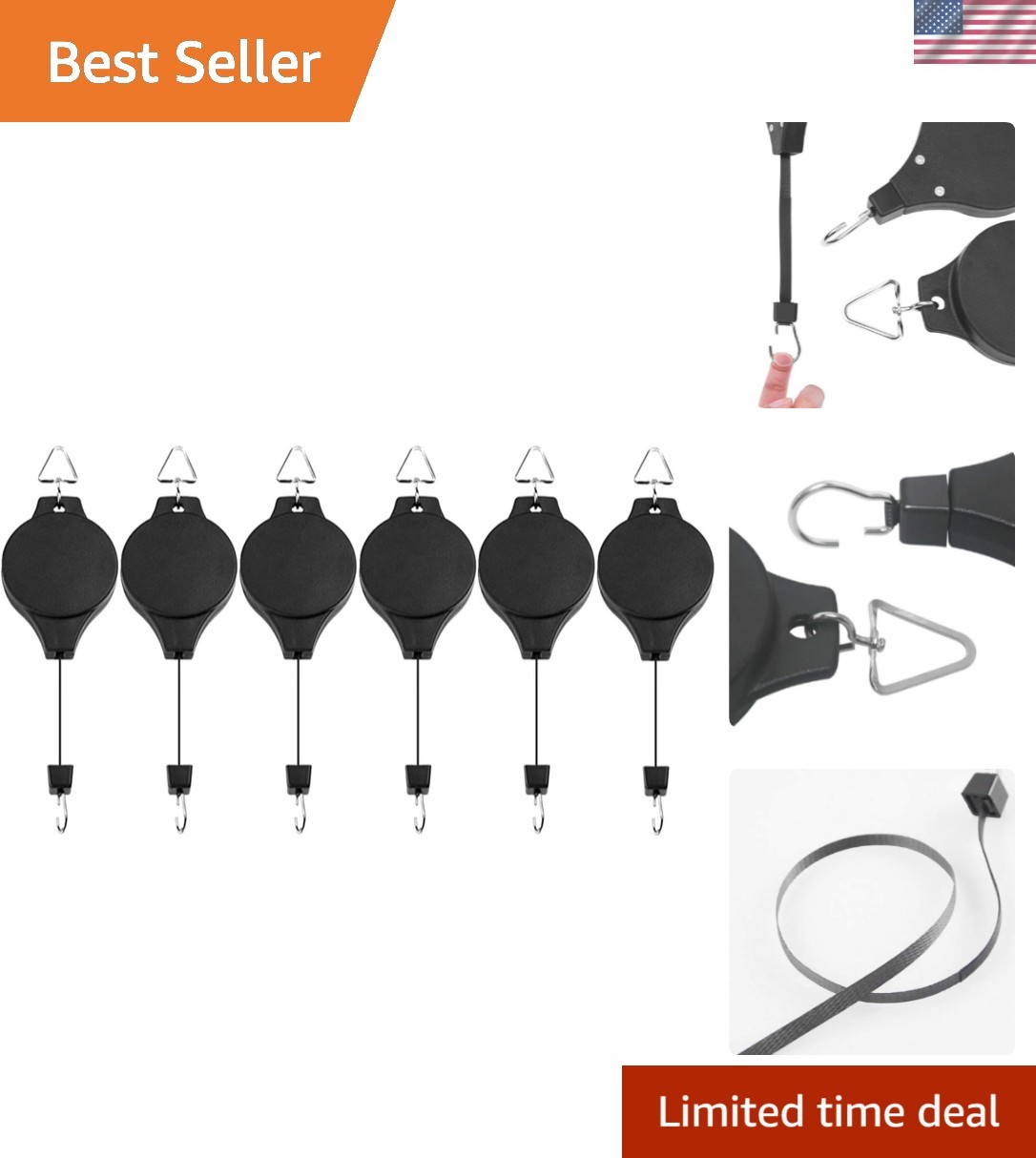 Versatile Adjustable Plant Hanger – Easy Pulley System for Gardens, 6-Pack