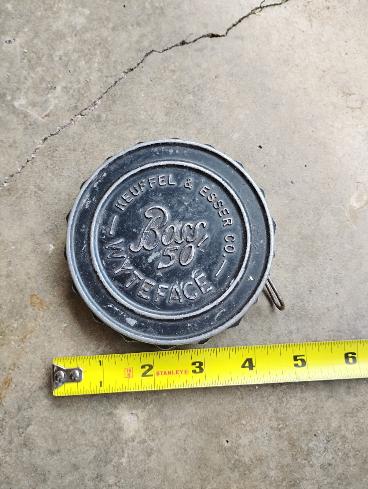 K & E Keuffel & Esser Boss 50′ Wyteface Steel Tape Measure
