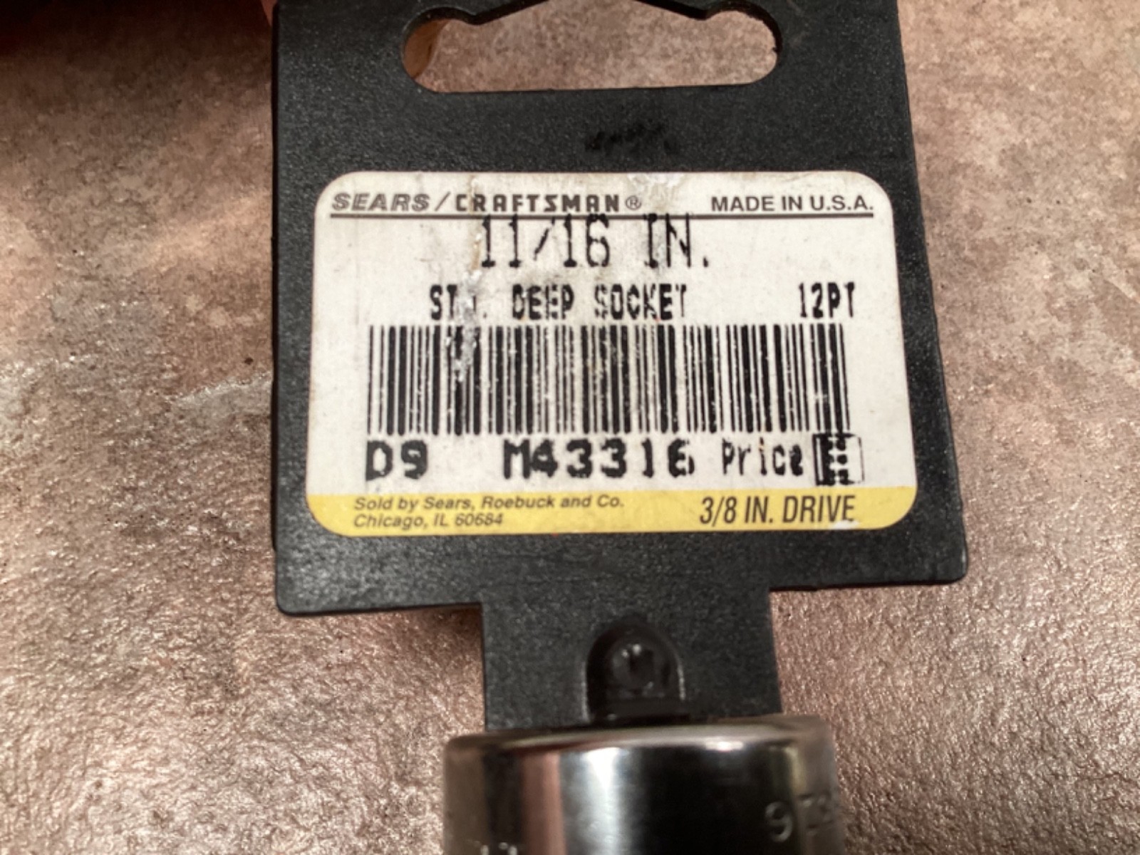 Vintage Craftsman -G- Deep Socket 11/16″NOS #43316 Sears 3/8″ Drive 12-Point USA