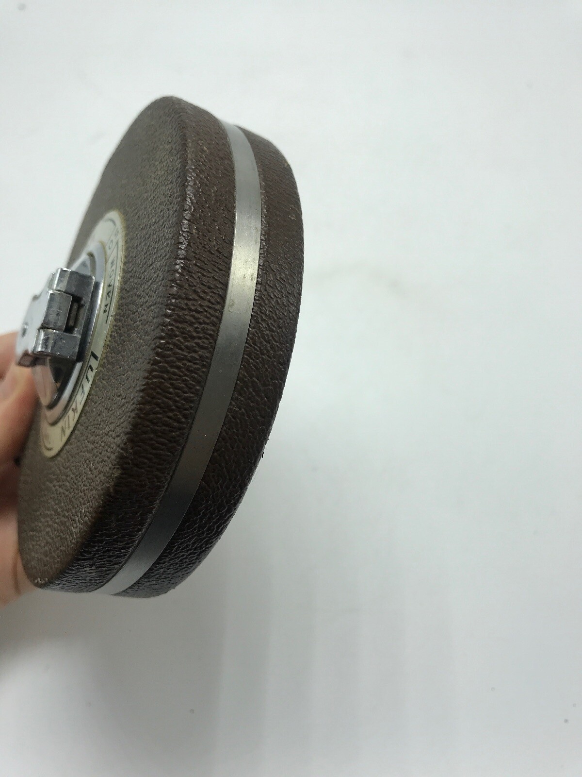 The Lufkin Rule Co. Metallic Woven 50 Ft Brown Tape Measure Saginaw Mich USA Vtg