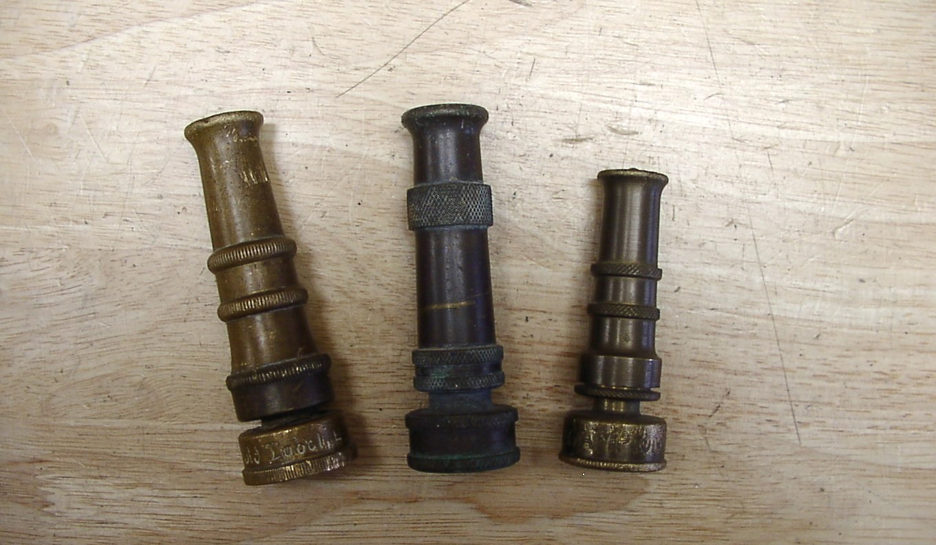 3 Vntg Brass Hose Nozzles,Incl. Gold Label, Champion Italy & Unbrandfed,VGC