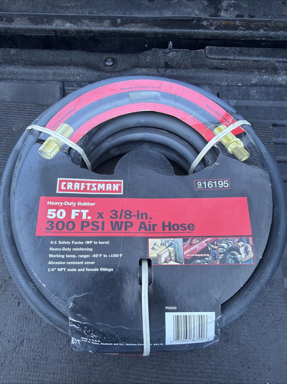 Sears Craftsman USA Nos 50ft Compressor Air Hose 3/8” 16195 1/4” Fittings 300psi