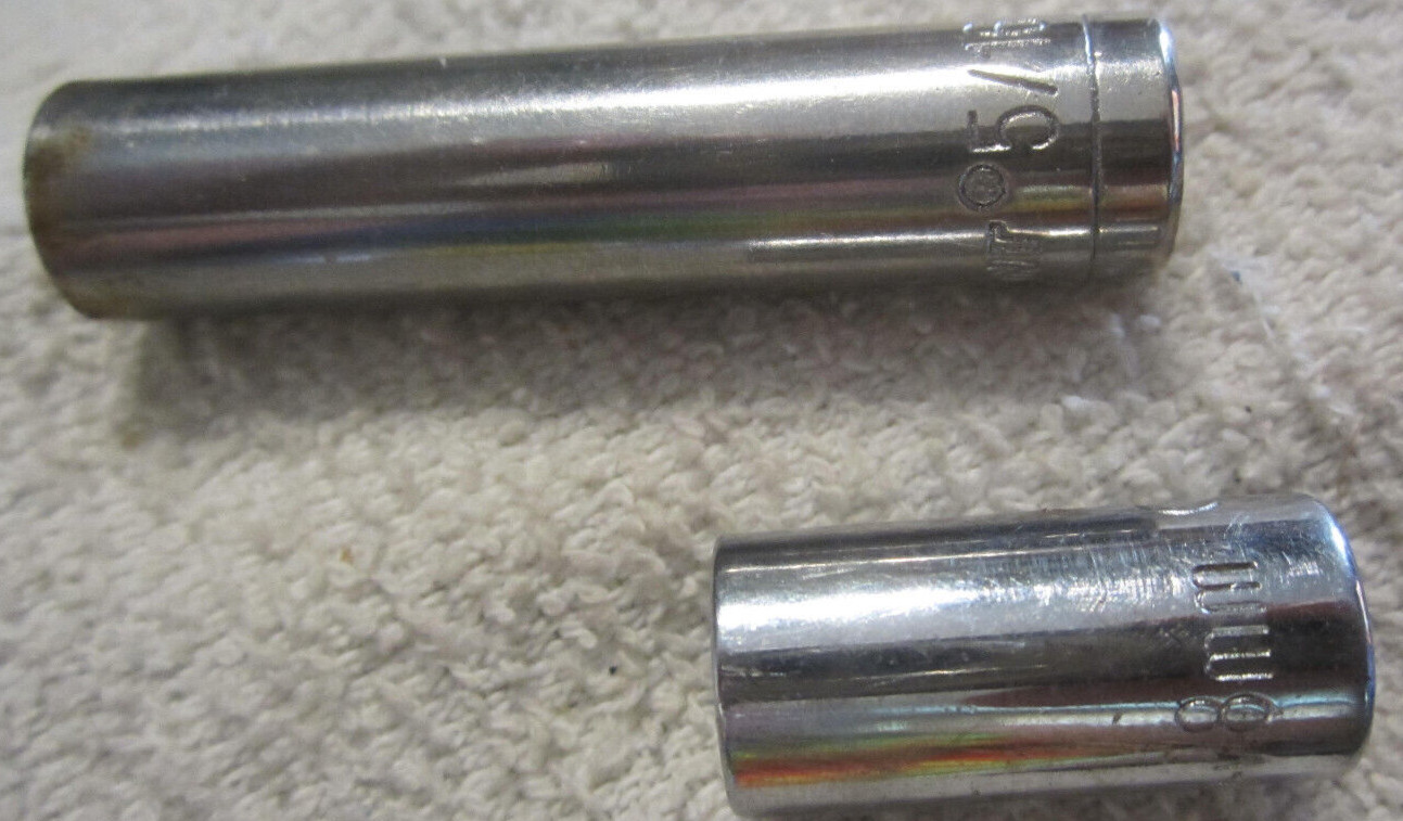 2 lot,5/16″ deep and 8 mm Crescent ,1/4″ drive socket lot VTG