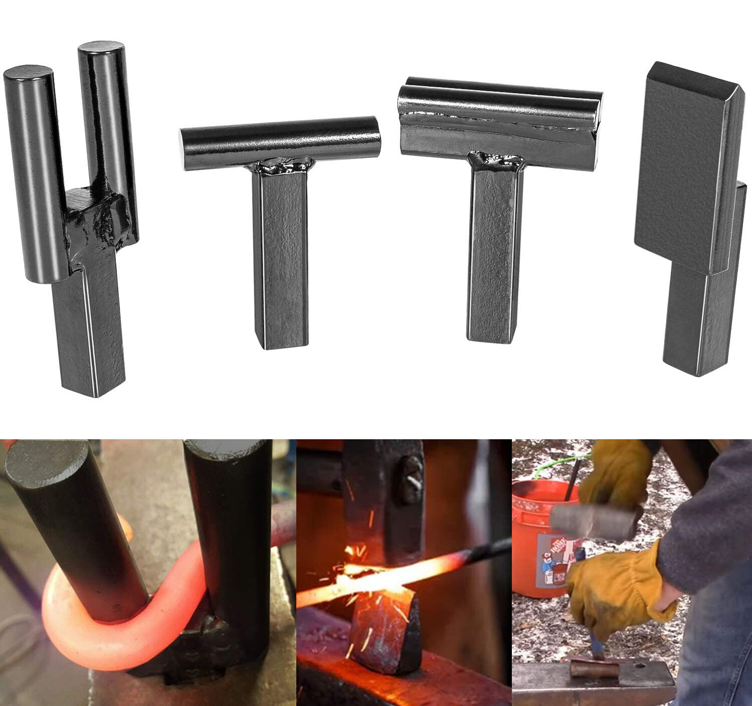 4Pcs Steel Blacksmith Forge Anvil Hardy Tool Set Fit 1inch Hardy Hole in a anvil