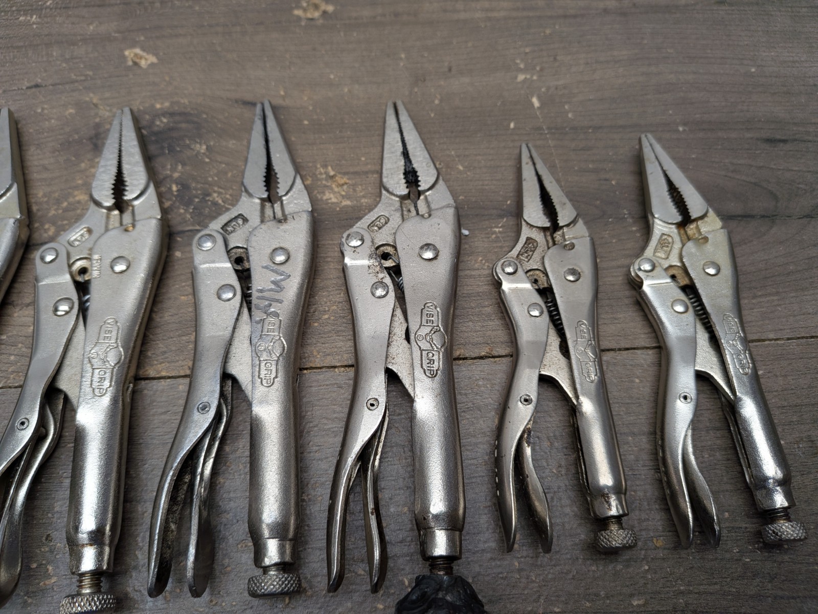 VINTAGE PETERSEN VISE GRIP PLIERS LOT OF 9, (2) LN, (5) 6LN, 9LN, 7WR, USA