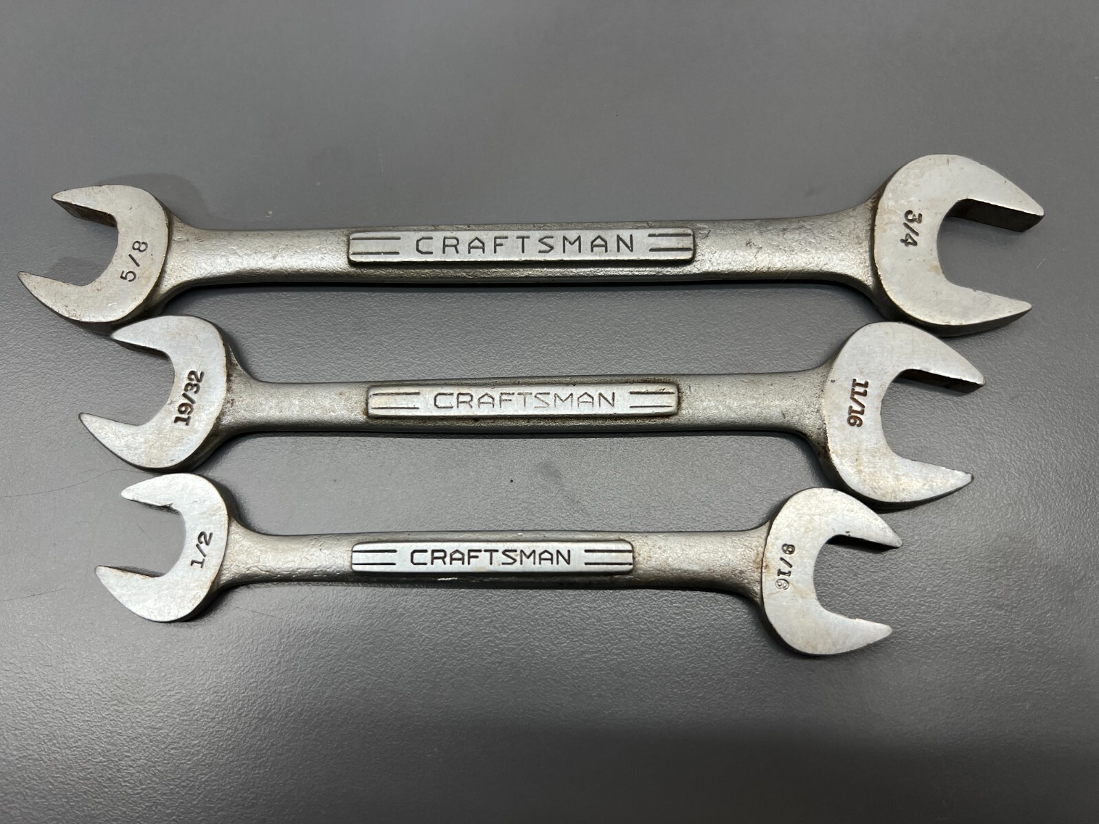 VINTAGE CRAFTSMAN EARLY =V= 3PC OPEN END WRENCH SET 1/2″ – 3/4″ – VGC – USA