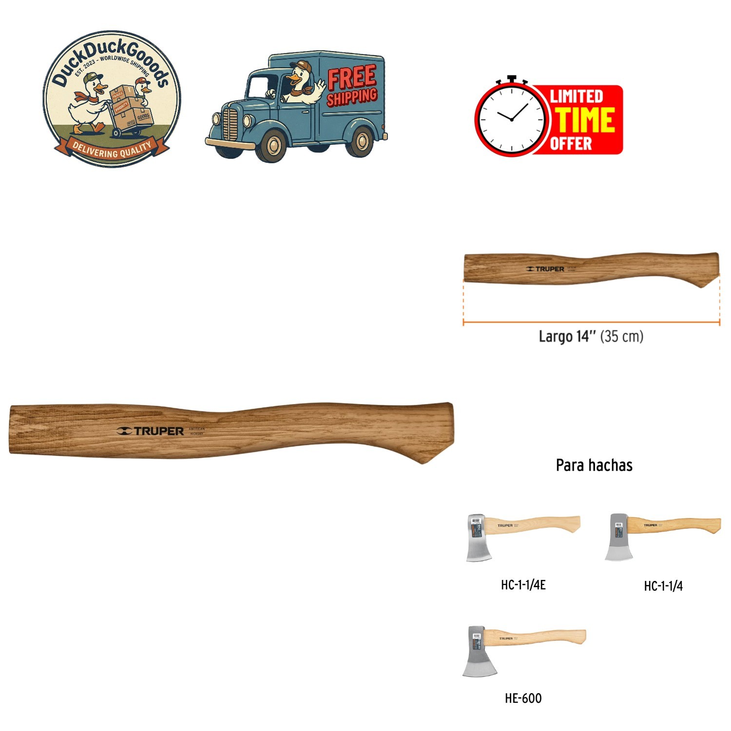 Lightweight 14” Wood Handle for Camp Axe – Easy Installation & Ergonomic Grip