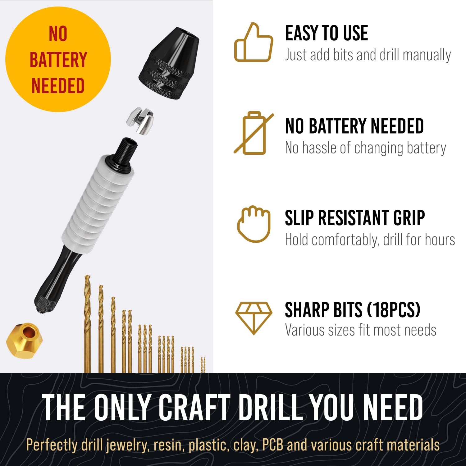 CRAFT911 Pin Vise Hand Drill Manual – Jewelry w/Micro 18 db, Golden