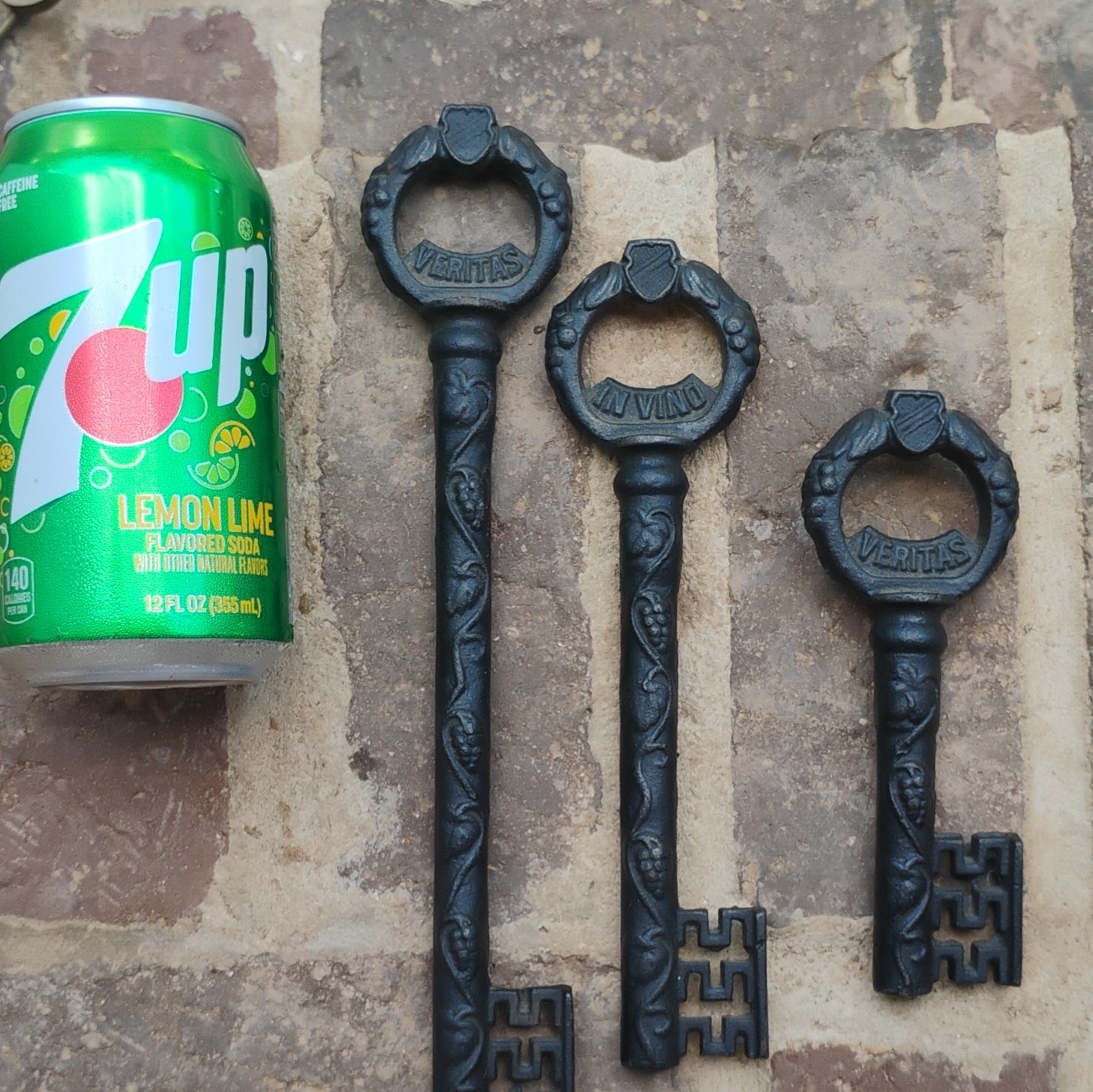 Set of 3 Decorative Cast Iron Skeleton Keys Black “Veritas In Vino”