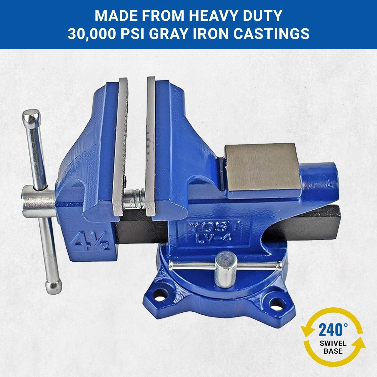 Vises LV-4 Homeowner’s Vise: 4.5 Inch Jaw Width, Blue Swivel Base for Stability