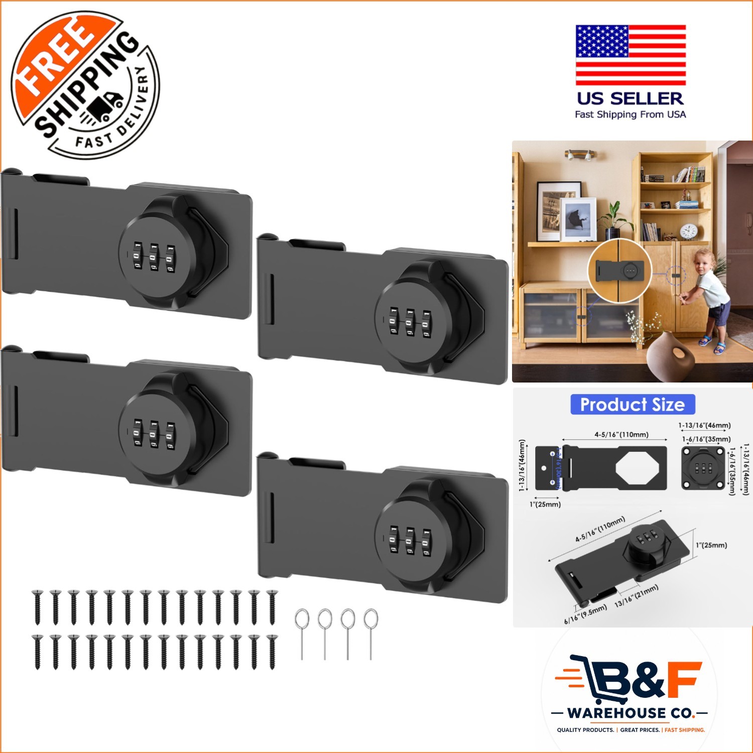 Weather-Resistant Rotary Hasp Locks – 4 Pack of Combination Door Security