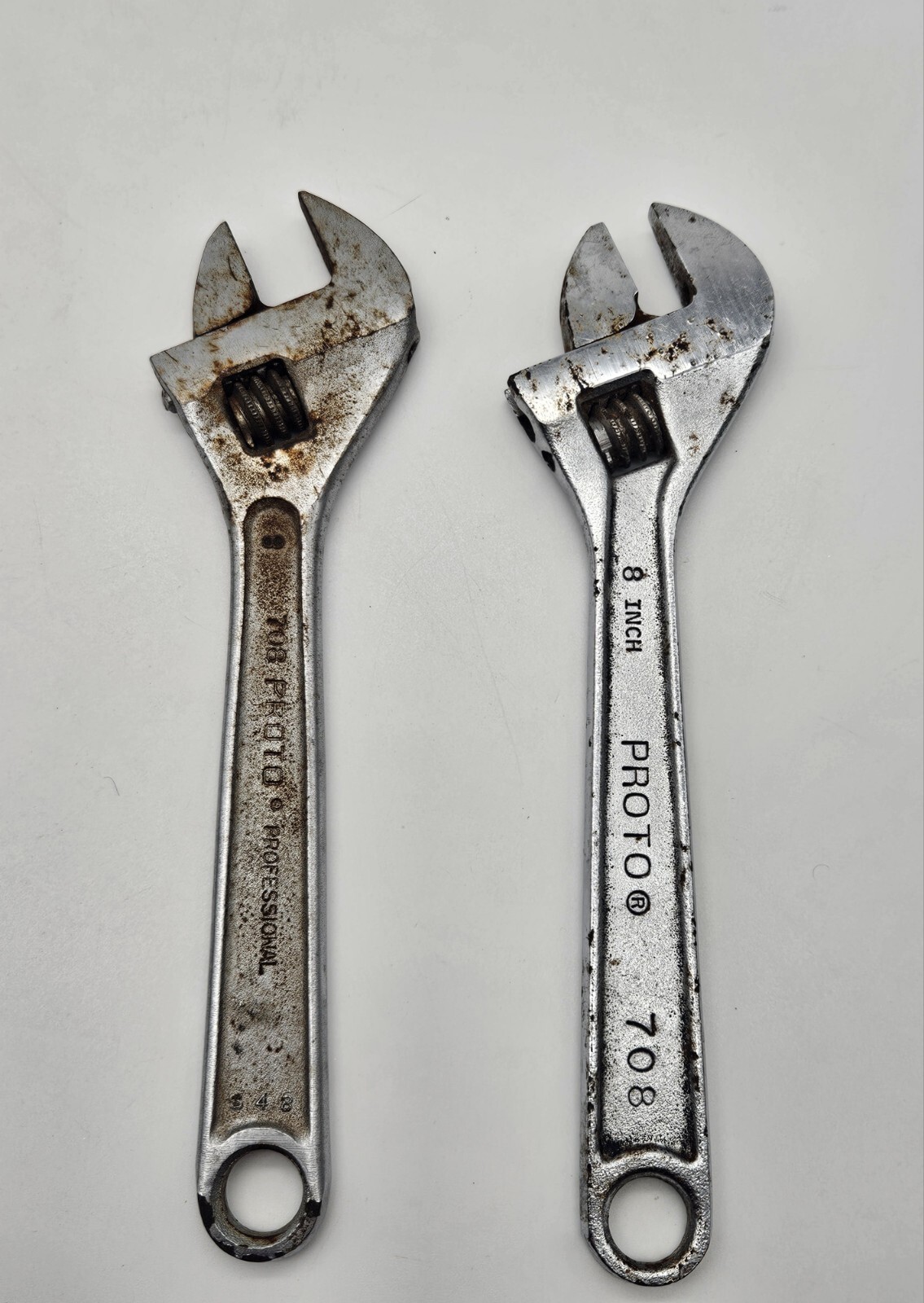 Vintage PROTO 708 Adjustable Wrench 8″ Steel Professional U.S.A. Made Set Of 2